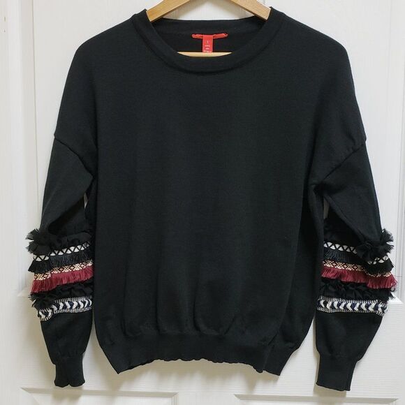 Chelsea & Violet S Multi Media Black Long Sleeve Sweatshirt Top - Picture 1 of 7